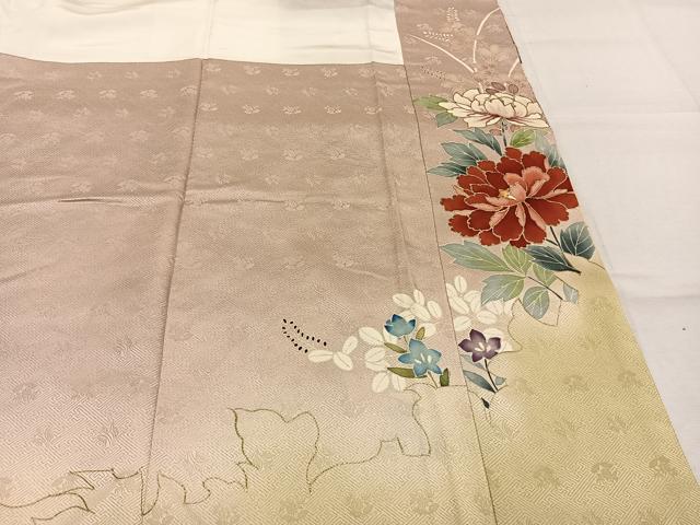 平和屋着物●十七代京屋林蔵 訪問着 駒刺繍 草花文 暈し染め 金糸 金彩 ロング丈 正絹 逸品 AABL8194fy