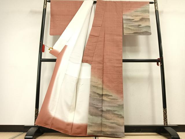 平和屋着物●訪問着 紬地 霞文 正絹 逸品 AABL8198fy
