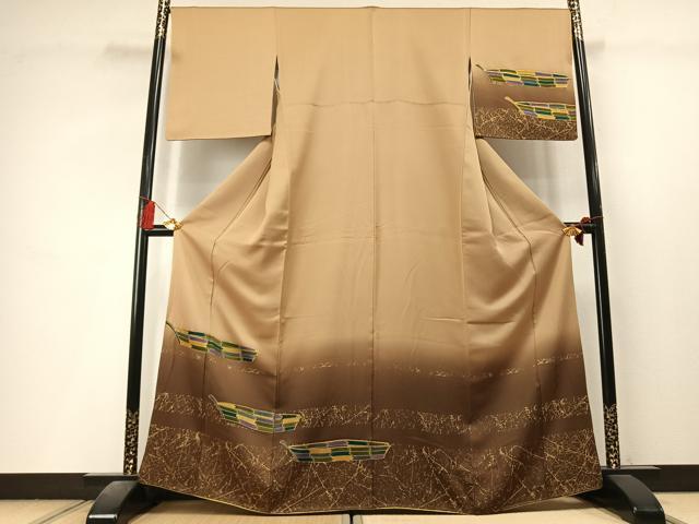平和屋着物●染色作家 斉藤三才 訪問着 舟 暈し染め 金彩 正絹 逸品 未使用 AABL8200fy