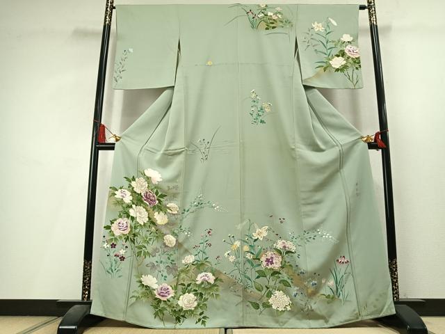 平和屋着物●西陣 京の名門 じゅらく謹製 帝王紫 訪問着 駒刺繍 枝花文 金糸 金彩 正絹 逸品 AABL8208fy