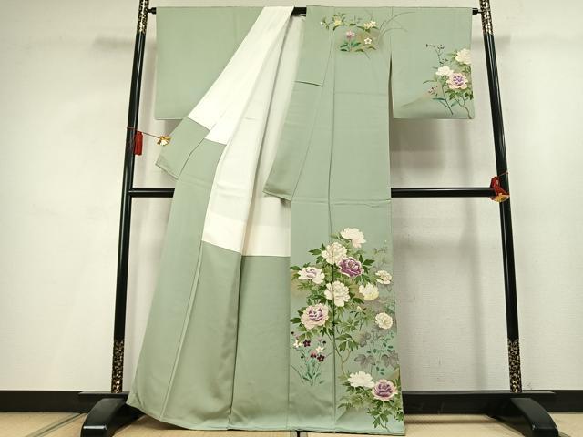 平和屋着物●西陣 京の名門 じゅらく謹製 帝王紫 訪問着 駒刺繍 枝花文 金糸 金彩 正絹 逸品 AABL8208fy