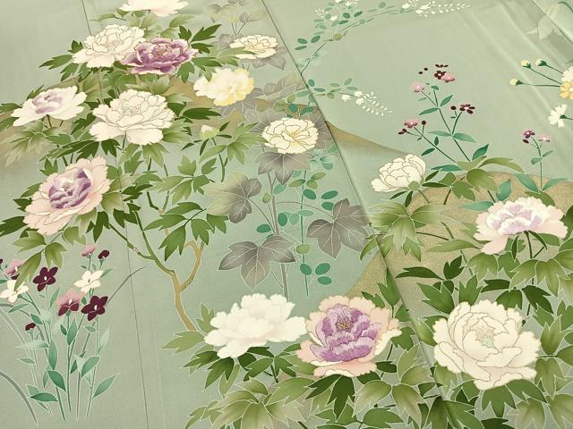 平和屋着物●西陣 京の名門 じゅらく謹製 帝王紫 訪問着 駒刺繍 枝花文 金糸 金彩 正絹 逸品 AABL8208fy