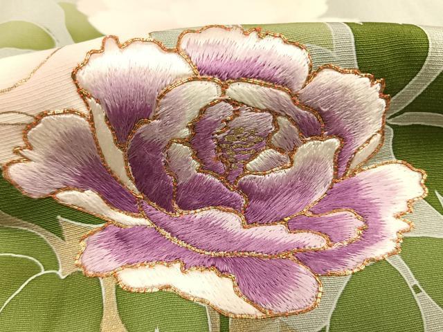 平和屋着物●西陣 京の名門 じゅらく謹製 帝王紫 訪問着 駒刺繍 枝花文 金糸 金彩 正絹 逸品 AABL8208fy