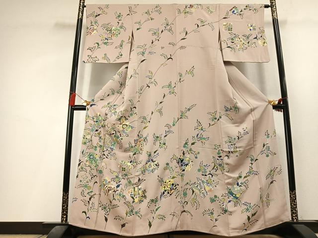 平和屋着物●訪問着 駒刺繍 色紙花文 金彩 正絹 逸品 AABL8209fy