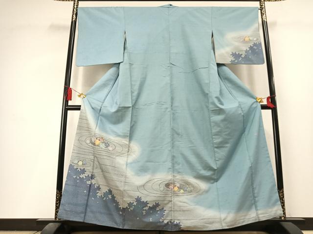 平和屋着物●石川県指定無形文化財 牛首紬 白山工房 手織り 訪問着 舞葉文 シルエット 正絹 逸品 AABL8219fy