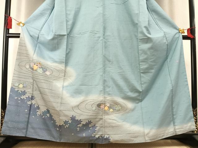 平和屋着物●石川県指定無形文化財 牛首紬 白山工房 手織り 訪問着 舞葉文 シルエット 正絹 逸品 AABL8219fy