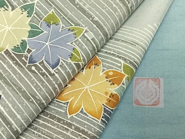 平和屋着物●石川県指定無形文化財 牛首紬 白山工房 手織り 訪問着 舞葉文 シルエット 正絹 逸品 AABL8219fy