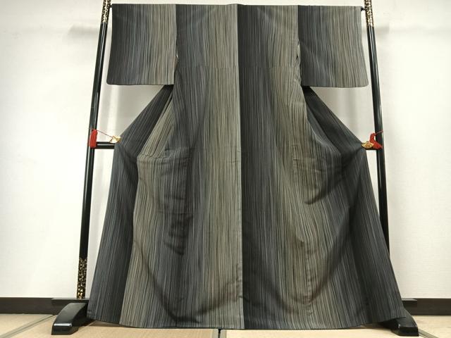 平和屋着物●本塩沢 やまだ織 200色 縞 正絹 逸品 AABL8220fy
