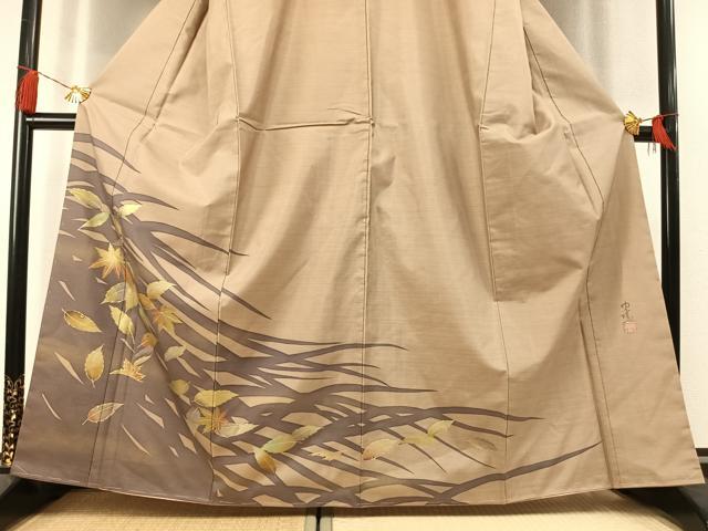 平和屋着物●本場縞大島紬 訪問着 作家物 舞葉文 金銀彩 正絹 逸品 未使用 AABL8224fy