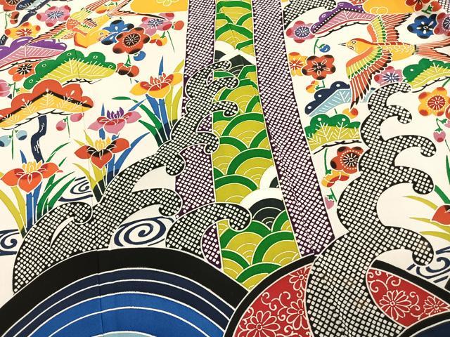 平和屋着物●豪華振袖 紅型 花鳥文 金彩 正絹 逸品 AABL8232fy