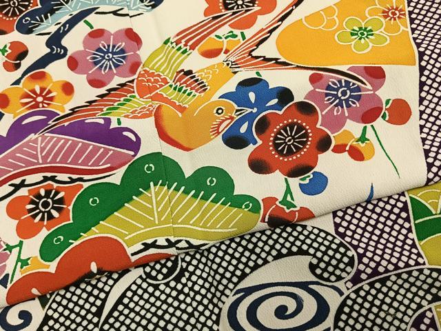 平和屋着物●豪華振袖 紅型 花鳥文 金彩 正絹 逸品 AABL8232fy