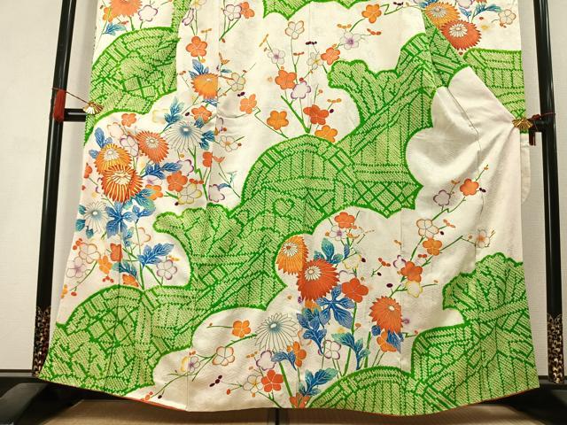平和屋着物●豪華振袖 絞り 駒刺繍 枝花文 金彩 正絹 逸品 AABL8234fy