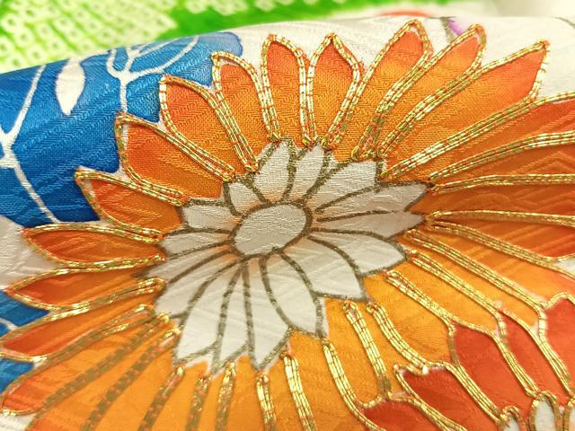 平和屋着物●豪華振袖 絞り 駒刺繍 枝花文 金彩 正絹 逸品 AABL8234fy