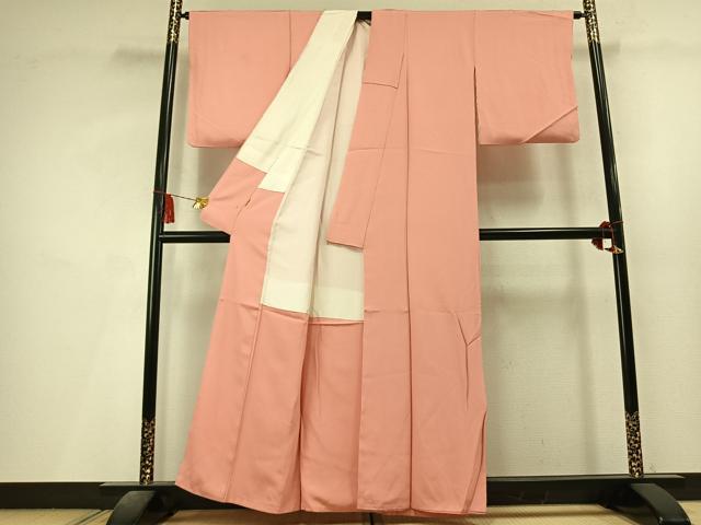 平和屋着物●上質な色無地 珊瑚色 正絹 逸品 AABL8236fy