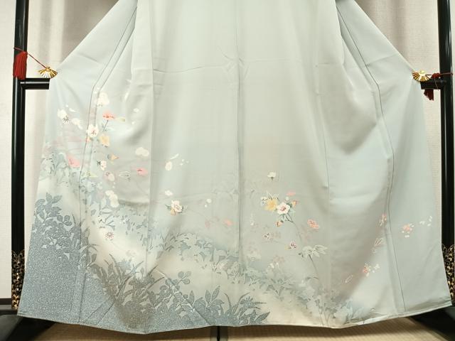 平和屋着物●訪問着 友禅 枝花文 シルエット 暈し染め 正絹 逸品 AABL8238fy