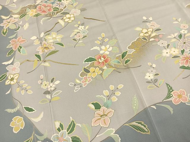 平和屋着物●訪問着 枝花文 暈し染め 金彩 正絹 逸品 AABL8247fy