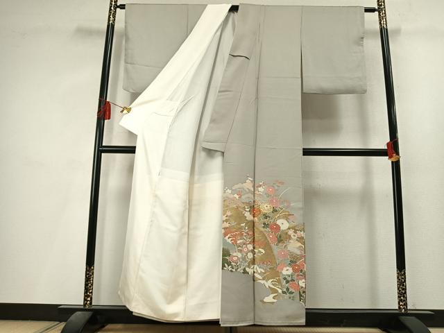 平和屋着物●豪華色留袖 駒刺繍 草花文 金彩 正絹 逸品 AABL8250fy