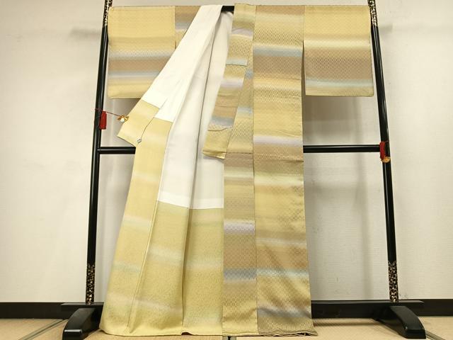 平和屋着物●楽心庵 小紋 花織 横段文 暈し染め ロング丈 正絹 逸品 AABL8252fy