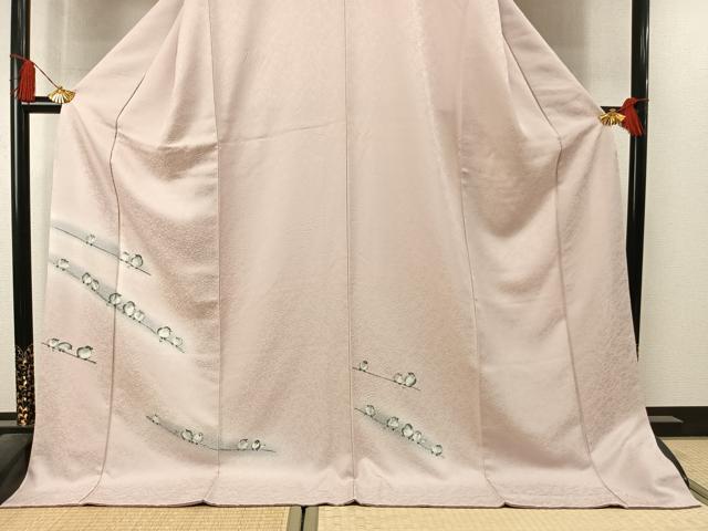 平和屋着物●訪問着 手描き 休み鳥 暈し染め 正絹 逸品 AABL8253fy