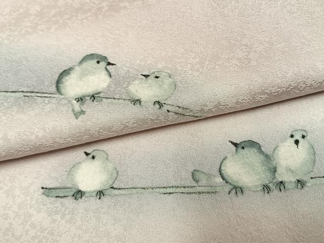 平和屋着物●訪問着 手描き 休み鳥 暈し染め 正絹 逸品 AABL8253fy