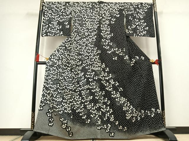 平和屋着物●訪問着 総絞り 枝花文 黒地 正絹 逸品 AABL8256fy