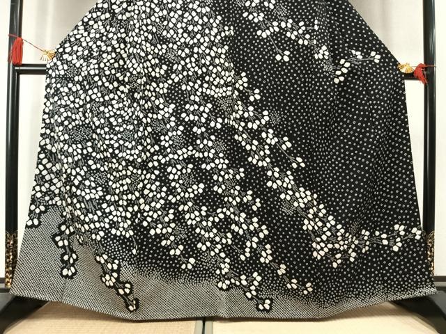 平和屋着物●訪問着 総絞り 枝花文 黒地 正絹 逸品 AABL8256fy