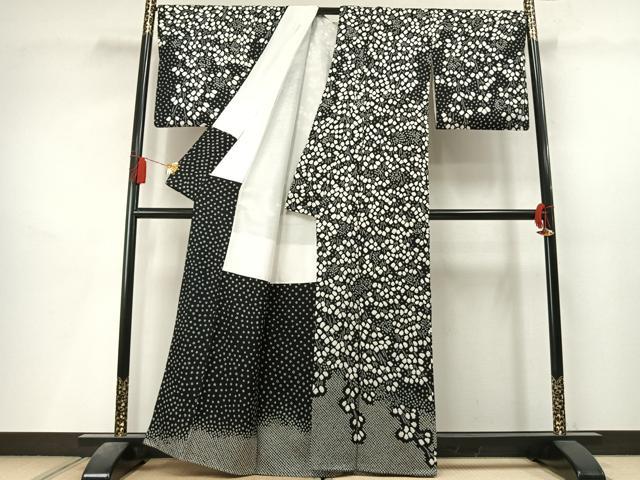 平和屋着物●訪問着 総絞り 枝花文 黒地 正絹 逸品 AABL8256fy
