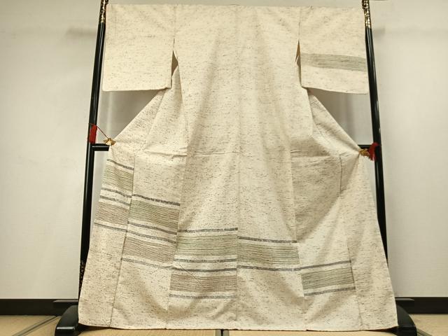 平和屋着物●訪問着 ぜんまい紬 横縞 ロング丈 正絹 逸品 AABL8262fy