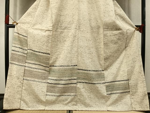 平和屋着物●訪問着 ぜんまい紬 横縞 ロング丈 正絹 逸品 AABL8262fy