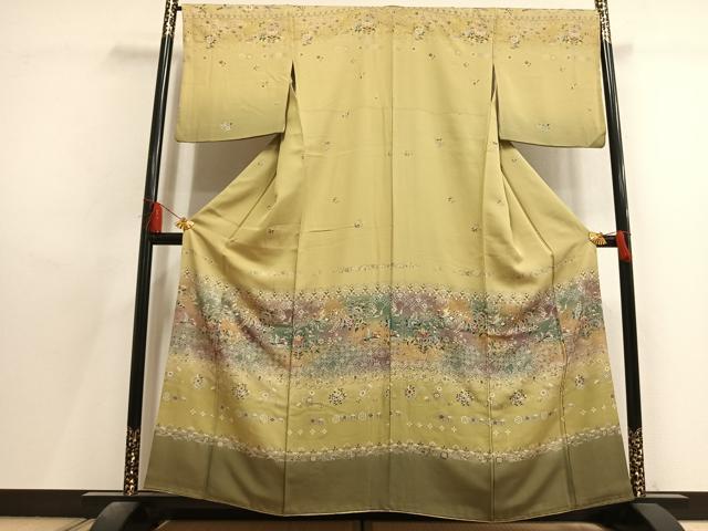 平和屋着物●訪問着 舞蝶花鳥文 暈し染め 金彩 正絹 逸品 AABL8263fy