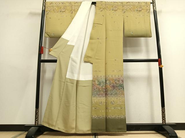 平和屋着物●訪問着 舞蝶花鳥文 暈し染め 金彩 正絹 逸品 AABL8263fy