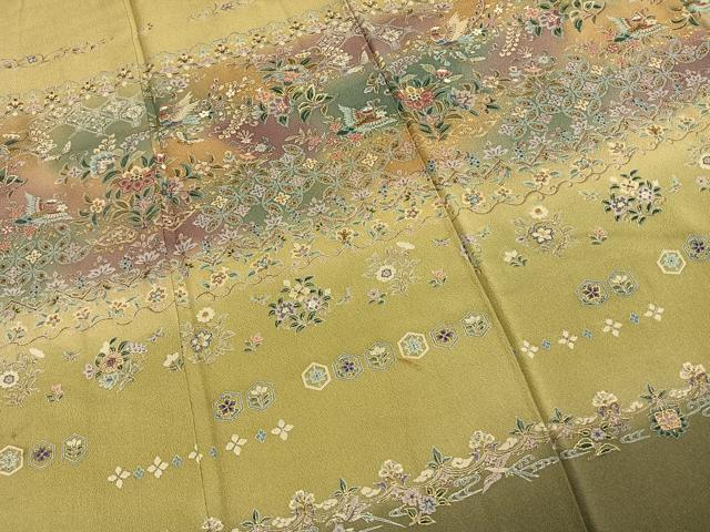 平和屋着物●訪問着 舞蝶花鳥文 暈し染め 金彩 正絹 逸品 AABL8263fy