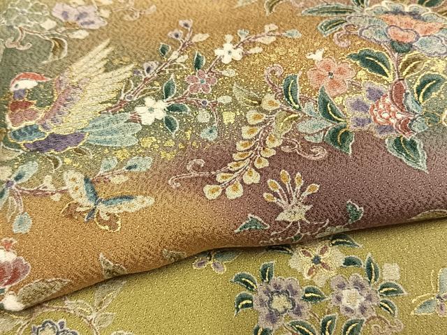 平和屋着物●訪問着 舞蝶花鳥文 暈し染め 金彩 正絹 逸品 AABL8263fy