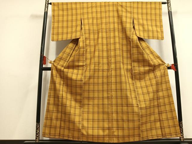 平和屋着物●本場黄八丈 まるまなこ 紬 格子 正絹 逸品 未使用 AABL8266fy