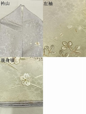 平和屋着物●中国三大刺繍 スワトウ刺繍 汕頭刺繍 総刺繍 訪問着 草花文 暈し染め 金糸 正絹 逸品 AABL8275fy