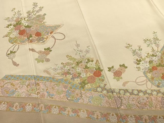 平和屋着物●中国三大刺繍 相良刺繍 総刺繍 訪問着 熨斗花文 金糸 正絹 逸品 AABL8276fy