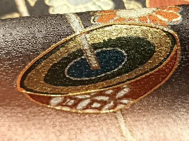 平和屋着物●訪問着 駒刺繍 駒 草花文 暈し染め 黒地 金銀彩 正絹 逸品 未使用 AABL8279fy