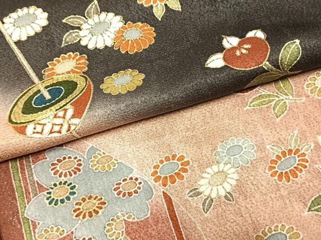 平和屋着物●訪問着 駒刺繍 駒 草花文 暈し染め 黒地 金銀彩 正絹 逸品 未使用 AABL8279fy
