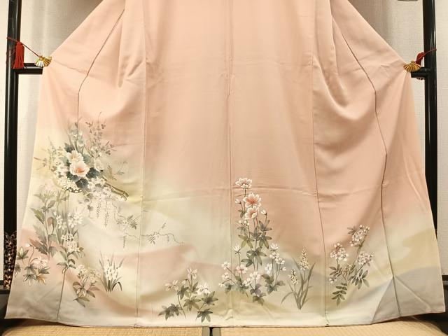 平和屋着物●訪問着 手描き 草花文 暈し染め 正絹 逸品 AABL8282fy