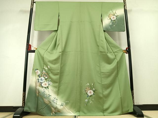 平和屋着物●訪問着 草花文 暈し染め 金銀彩 正絹 逸品 AABL8286fy