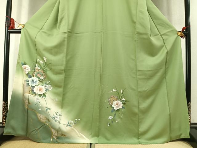 平和屋着物●訪問着 草花文 暈し染め 金銀彩 正絹 逸品 AABL8286fy