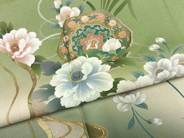 平和屋着物●訪問着 草花文 暈し染め 金銀彩 正絹 逸品 AABL8286fy