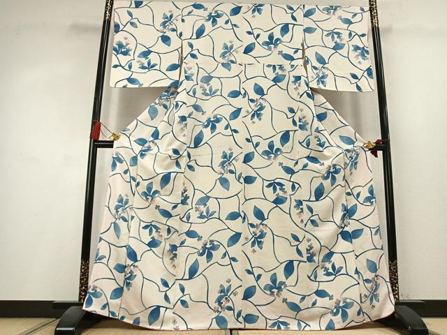 平和屋着物●上質な小紋 地紋起こし 草花文 正絹 逸品 AABL8293fy