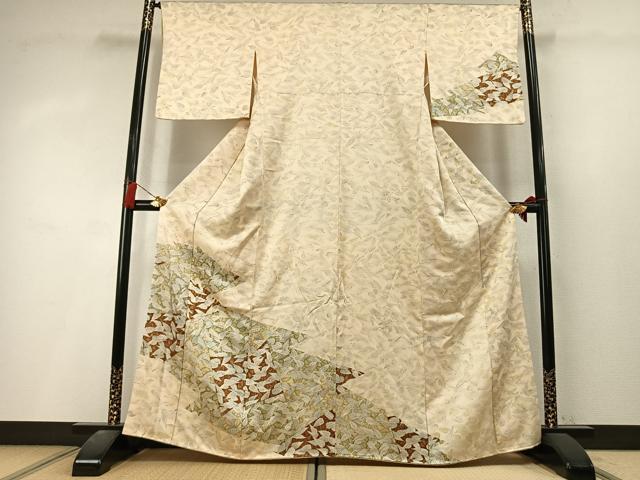 平和屋着物●訪問着 手描き 舞葉文 正絹 逸品 AABL8306fy