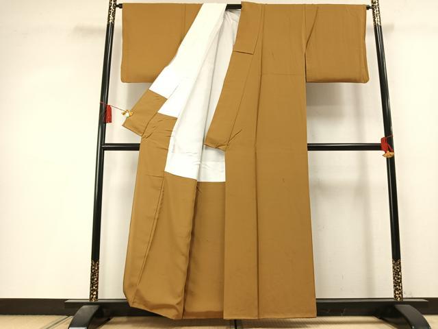 平和屋着物●上質な色無地 黄橡色 正絹 逸品 AABL8311fy