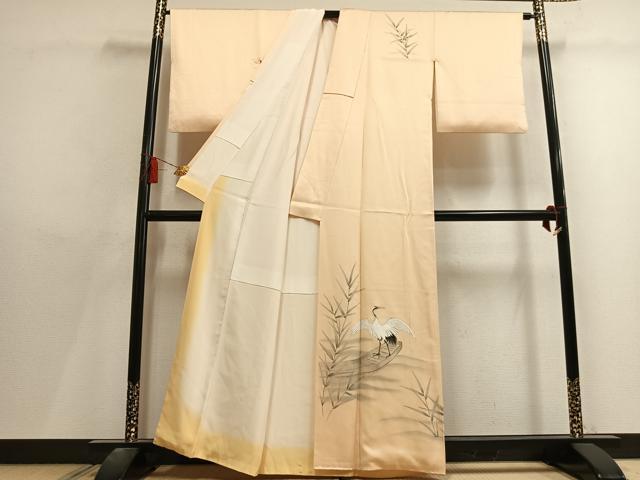 平和屋着物●訪問着 作家物 手描き 鶴 暈し染め 正絹 逸品 AABL8318fy