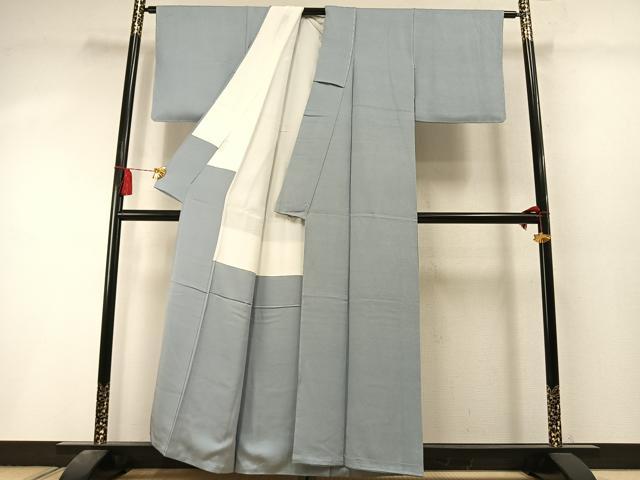 平和屋着物●京加賀友禅 百貫達雄 色無地 草花地紋 灰青色 正絹 逸品 未使用 AABL8331fy