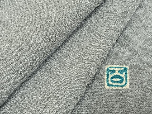 平和屋着物●京加賀友禅 百貫達雄 色無地 草花地紋 灰青色 正絹 逸品 未使用 AABL8331fy