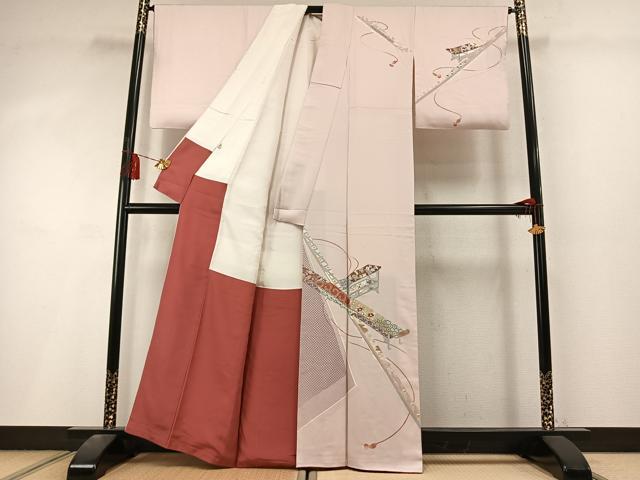 平和屋着物●訪問着 刺繍 風景花文 金銀彩 正絹 逸品 AABL8349fy