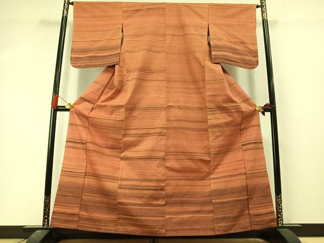 平和屋着物●訪問着 紬地 横縞 正絹 逸品 AABL8377fy